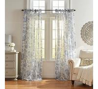 Elrene Floral Tie-Top Sheer Window Curtain Panel, Poly-Linen Blend, Indigo, 52" W x 84" L (Pack of 1)