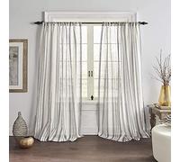 Elrene Hampton Stripe Cottagecore Window Curtain Sheer Poly Linen Blend, Grey, 52" x 84" (1 Panel)