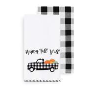 Elrene Happy Fall Y'all and Check Farm Truck Set, Cotton, Black/White, 18" x 28" (Kitchen Towels)
