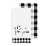 Elrene Hello Pumpkin and Check Set, Black/White, 18" x 28" (Kitchen Towels)