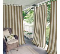 Elrene Home Fashions 26865874501 Indoor/Outdoor Tab Top Stripe Single Panel Window Curtain Drape, 50" x 108", Natural, 50" W x 108" L (Pack of 1)