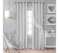 Elrene Home Fashions Aurora Kids Sheer Sparkle Overlay Blackout Window Curtain Panel, Pearl Gray, 52"x84"
