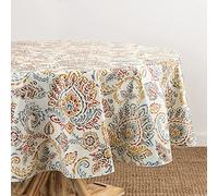 Elrene Home Fashions Ava Floral Jacobean Water- and Stain-Resistant Vinyl Tablecloth with Flannel Backing, 70 Inches X 70 Inches, Round