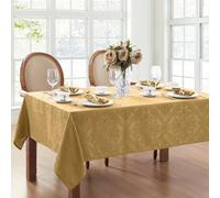 Elrene Home Fashions Caiden Elegance Damask Waterproof, Stain & Wrinkle Resistant Fabric Tablecloth, 52" x 70" Oblong/Rectangle, Gold