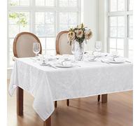 Elrene Home Fashions Caiden Elegance Damask Waterproof, Stain & Wrinkle Resistant Fabric Tablecloth, 52" x 52" Square, White