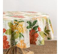 Elrene Home Fashions Callisto Tropical Floral Water- and Stain-Resistant Vinyl Tablecloth with Flannel Backing, Round, Yellow, 70" Round (Tablecloth)