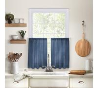 Elrene Home Fashions Cameron Linen Tier Curtains, 30" W x 24" L each (Set of 2 tiers), Indigo Blue