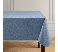 Elrene Home Fashions Camile Floral Damask-Scroll Water- and Stain-Resistant Vinyl Tablecloth with Flannel Backing, 60 Inches X 84 Inches, Rectangle, Blue