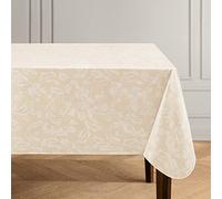 Elrene Home Fashions Camile Floral Damask-Scroll Water- and Stain-Resistant Vinyl Tablecloth with Flannel Backing, 60 Inches X 102 Inches, Rectangle, Ivory