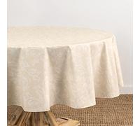 Elrene Home Fashions Camile Floral Damask-Scroll Water- and Stain-Resistant Vinyl Tablecloth with Flannel Backing, 60 Inches X 84 Inches, Oval, Ivory
