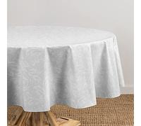 Elrene Home Fashions Camile Floral Damask-Scroll Water- and Stain-Resistant Vinyl Tablecloth with Flannel Backing, 60 Inches X 84 Inches, Oval, Gray/White