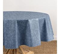 Elrene Home Fashions Camile Floral Damask-Scroll Water- and Stain-Resistant Vinyl Tablecloth with Flannel Backing, 60 Inches X 84 Inches, Oval, Blue