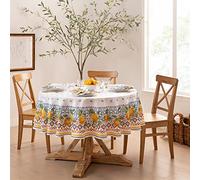 Elrene Home Fashions Capri Lemon Double-Bordered Mediterranean Fabric Tablecloth, Round, 70 inches X 70 inches