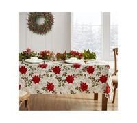 Elrene Home Fashions Christmas Poinsettia Grace Water- and Stain-Resistant Vinyl Tablecloth with Flannel Backing, 52"x70" Rectangle