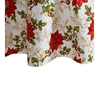 Elrene Home Fashions Christmas Poinsettia Grace Water- and Stain-Resistant Vinyl Tablecloth with Flannel Backing, 70"x70" Round