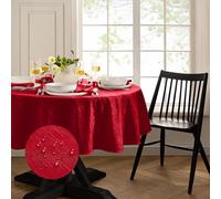 Elrene Home Fashions Continental Solid Texture Water and Stain Resistant Slub-Weave Textured Tablecloth, 90" Round, Red