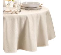 Elrene Home Fashions Continental Solid Texture Water and Stain Resistant Tablecloth, 60"X84" Oval, Ivory