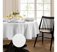 Elrene Home Fashions Continental Solid Texture Water and Stain Resistant Tablecloth, 60"X84" Oval, White