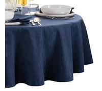 Elrene Home Fashions Continental Solid Texture Water, Stain & Wrinkle Resistant Tablecloth, 60"X84" Oval, Navy