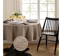 Elrene Home Fashions Continental Solid Texture Water, Stain & Wrinkle Resistant Tablecloth, 60"X84" Oval, Taupe