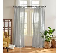 Elrene Cottagecore Tie-Top Sheer Window Curtain, Poly-Linen Blend, Dusty Blue, 52 in x 95 in (1 Panel)