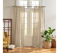 Elrene Cottagecore Tie-Top Sheer Window Curtain, Poly-Linen Blend, Flax, 52 in x 95 in (1 Panel)