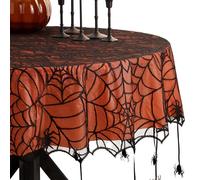 Elrene Home Fashions Crawling Halloween Spider Lace Lined Tablecloth, 70" Round, Black/Orange