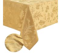 Elrene Home Fashions Elegant Woven Leaves Jacquard Damask Tablecloth for Fall/Harvest/Thanksgiving, 52" x 70", Gold