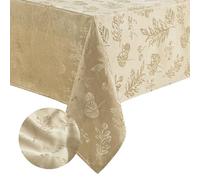 Elrene Home Fashions Elegant Woven Leaves Jacquard Damask Wrinkle Resistant Tablecloth, 60" x 120", Oblong, Taupe