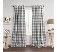 Elrene Home Fashions Farmhouse Living Grainger Buffalo-Check Room Darkening Window Curtain, Living Room and Bedroom Drape with Rod Pocket Tabs, 52" x 108", Chambray, 1 Panel