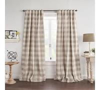 Elrene Home Fashions Farmhouse Living Grainger Buffalo-Check Room Darkening Window Curtain, Living Room and Bedroom Drape with Rod Pocket Tabs, 52" x 108", Linen, 1 Panel