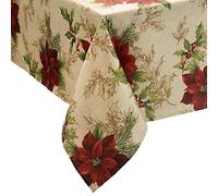 Elrene Home Fashions Festive Poinsettia Holiday Fabric Tablecloth, Multi, 60"x120" Rectangle Tablecloth