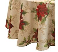 Elrene Home Fashions Festive Poinsettia Holiday Fabric Tablecloth, Multi, 60"x84" Oval (Tablecloth)