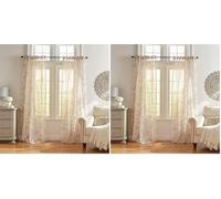 Elrene Home Fashions Floral Cottagecore Tie-Top Sheer Window Curtain Panel, Poly-Linen Blend, Flax, 52" W x 84" L (Pack of 2)