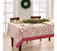Elrene Home Fashions Gingerbread Village Bliss Christmas/Holiday Bordered Tablecloth, 60"x144" Rectangle