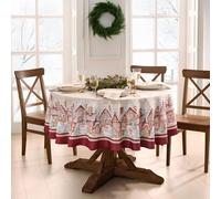 Elrene Home Fashions Gingerbread Village Bliss Christmas/Holiday Bordered Tablecloth, 70"x70" Round