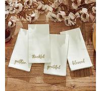 Elrene Home Fashions Harvest Fall Sentiment Embroidered Napkins, Set of 4, 17"x17", Ivory