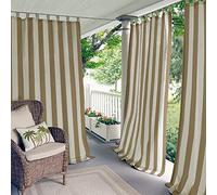 Elrene Home Fashions Highland Stripe Indoor/Outdoor Adhesive Loop Fastener Tab Top Window Curtain Panel for Patio, Pergola, Porch, Deck, Lanai, and Cabana, 50"x84", Natural