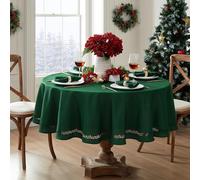Elrene Home Fashions Holly Scroll Laser Cut Holiday Fabric Tablecloth, 70x70 Round, Holly Green