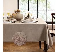 Elrene Home Fashions Laurel Solid Texture Water and Stain Resistant Tablecloth, 60"X144" Rectangle, Taupe