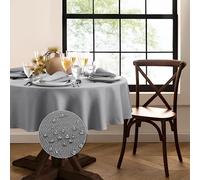 Elrene Home Fashions Laurel Solid Texture Water and Stain Resistant Tablecloth, 60"X84" Oval, Gray