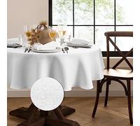 Elrene Home Fashions Laurel Solid Texture Water and Stain Resistant Tablecloth, 60"X84" Oval, White