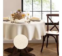 Elrene Home Fashions Laurel Solid Texture Water and Stain Resistant Tablecloth, 90" Round, Ivory