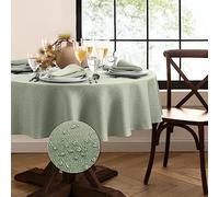 Elrene Home Fashions Laurel Solid Texture Water and Stain Resistant Tablecloth, 90" Round, Sage