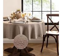 Elrene Home Fashions Laurel Solid Texture Water and Stain Resistant Tablecloth, 90" Round, Taupe