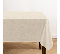 Elrene Home Fashions Monterey Linen Inspired Water- and Stain-Resistant Vinyl Tablecloth with Flannel Backing, 52 inches X 70 inches, Rectangle, Ivory