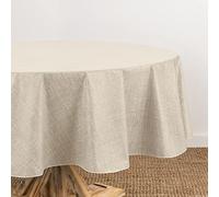 Elrene Home Fashions Monterey Linen Inspired Water- and Stain-Resistant Vinyl Tablecloth with Flannel Backing, 70 inches X 70 inches, Round, Ivory