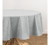 Elrene Home Fashions Monterey Linen Inspired Water- and Stain-Resistant Vinyl Tablecloth with Flannel Backing, 70 inches X 70 inches, Round, Gray