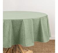 Elrene Home Fashions Monterey Linen Inspired Water- and Stain-Resistant Vinyl Tablecloth with Flannel Backing, 70 inches X 70 inches, Round, Sage