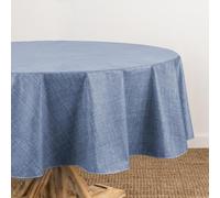 Elrene Home Fashions Monterey Linen Inspired Water- and Stain-Resistant Vinyl Tablecloth with Flannel Backing, 70 inches X 70 inches, Round, Blue